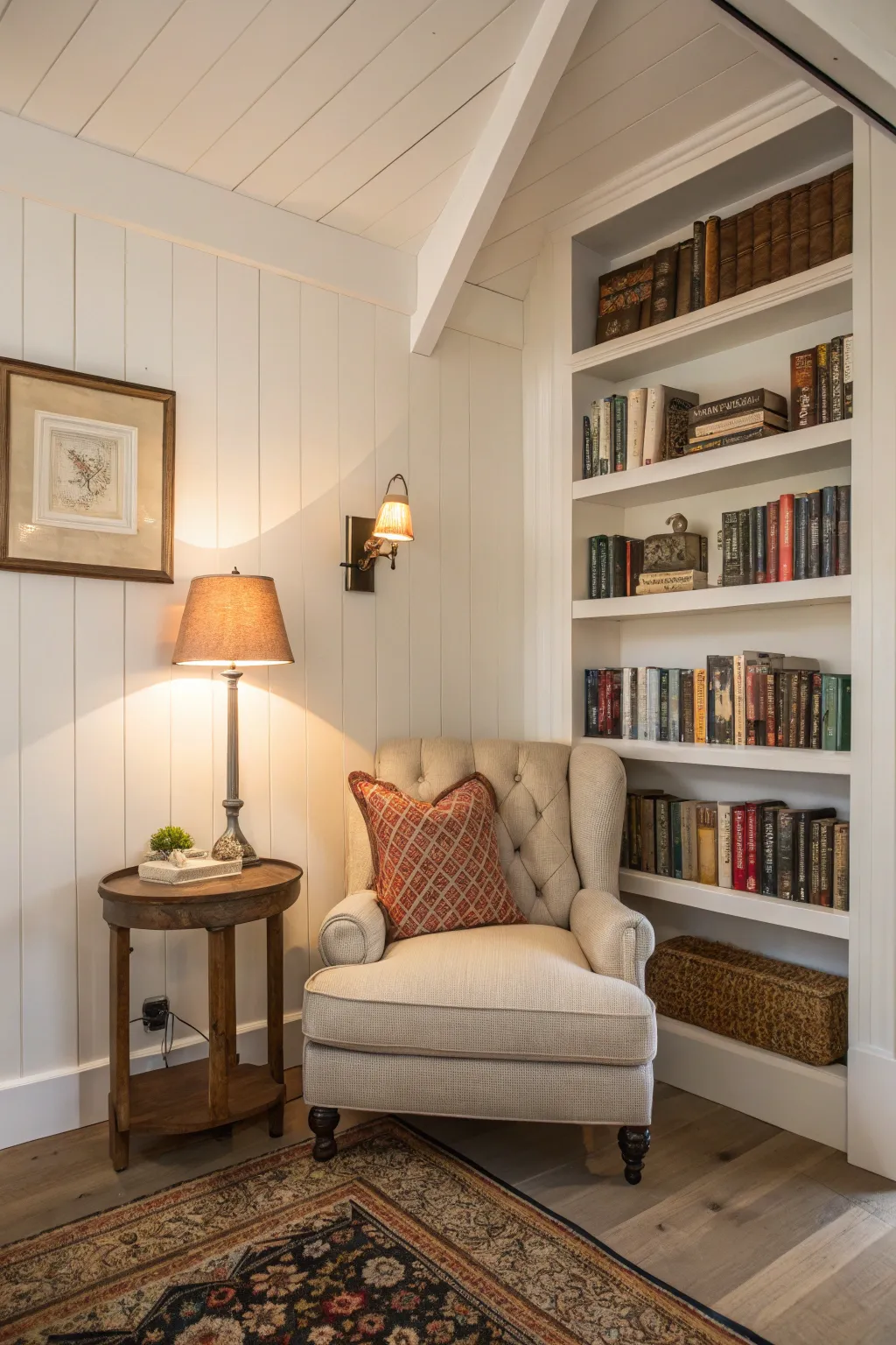 Functional spaces blend comfort and style on white walls.