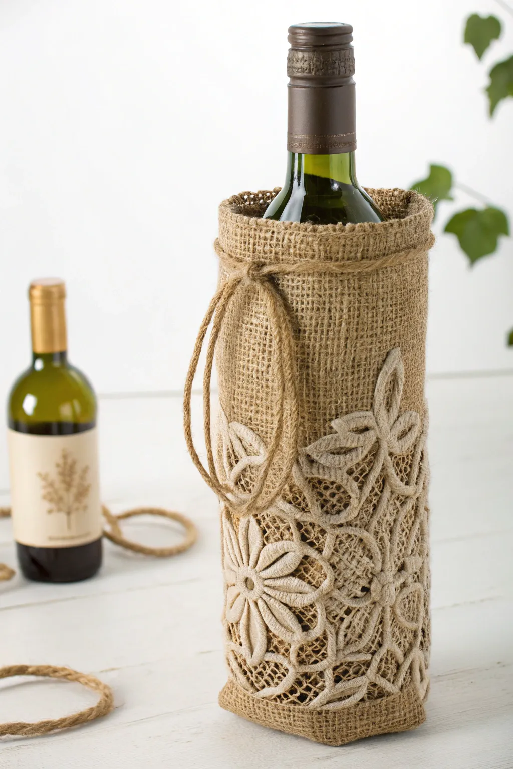 Embrace sustainable elegance with nature-inspired jute wine bags.