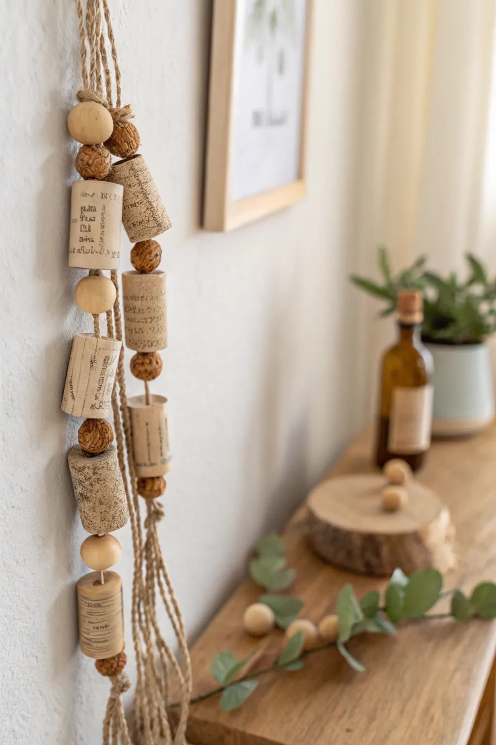 Elevate your space with the rustic charm of a handcrafted wine cork garland, perfect for adding a touch of natural beauty.
