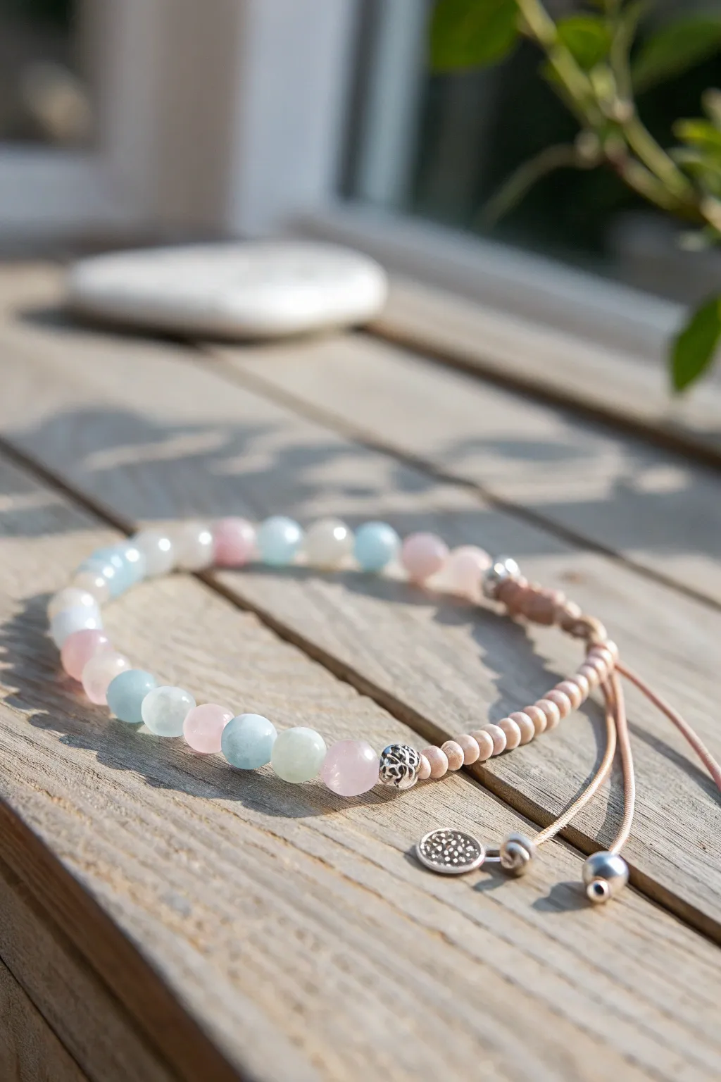 Embrace the serene beauty of winter with a frosty glass bead bracelet that captures the essence of a tranquil, frost-kissed morning.
