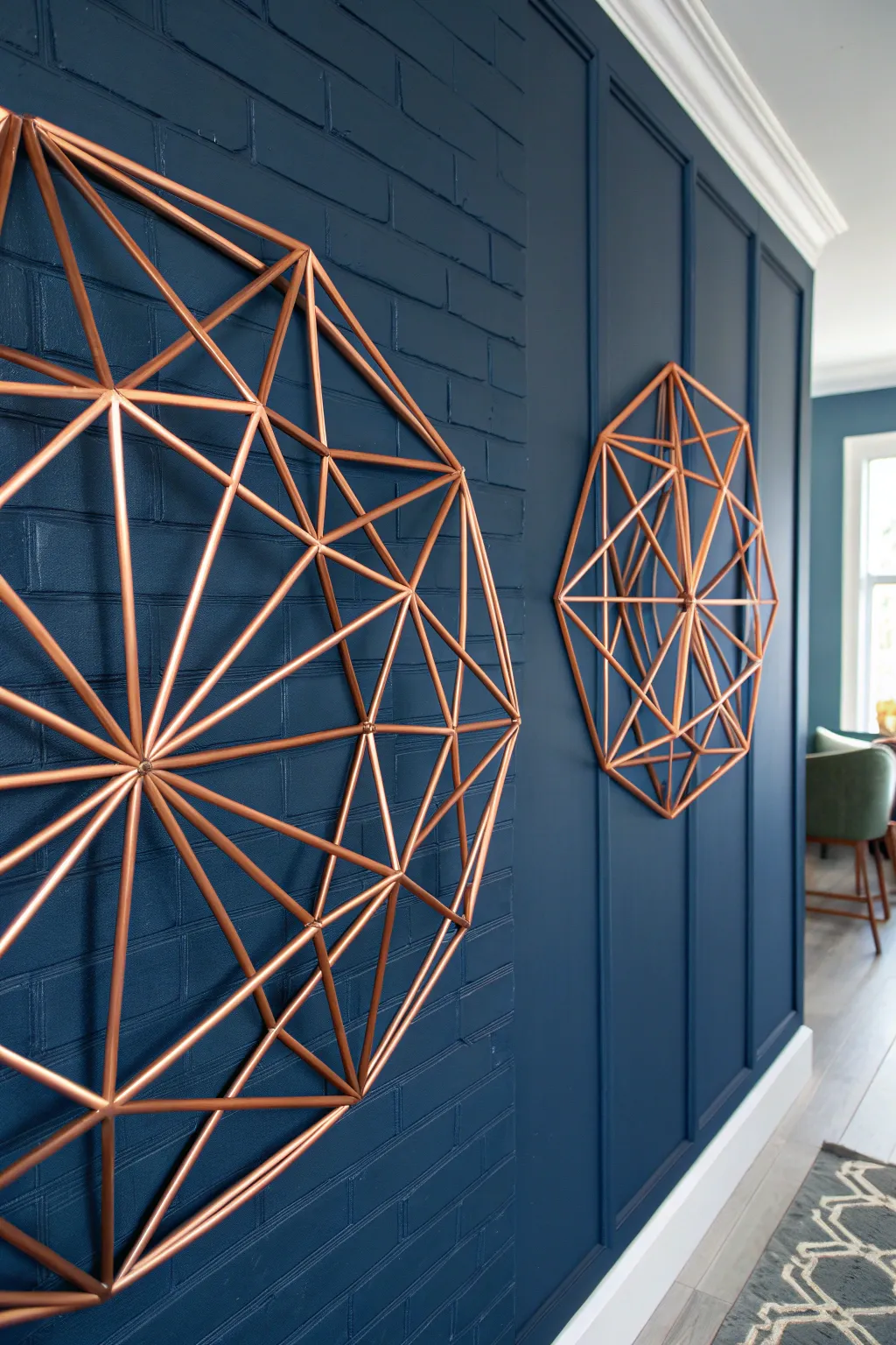 Elevate your space with bold craftsmanship: a geometric wire wall sculpture that blends art with modern style.