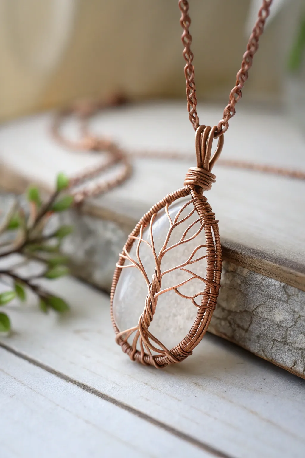 Embrace nature’s elegance with this woodland-inspired wire-wrapped pendant.