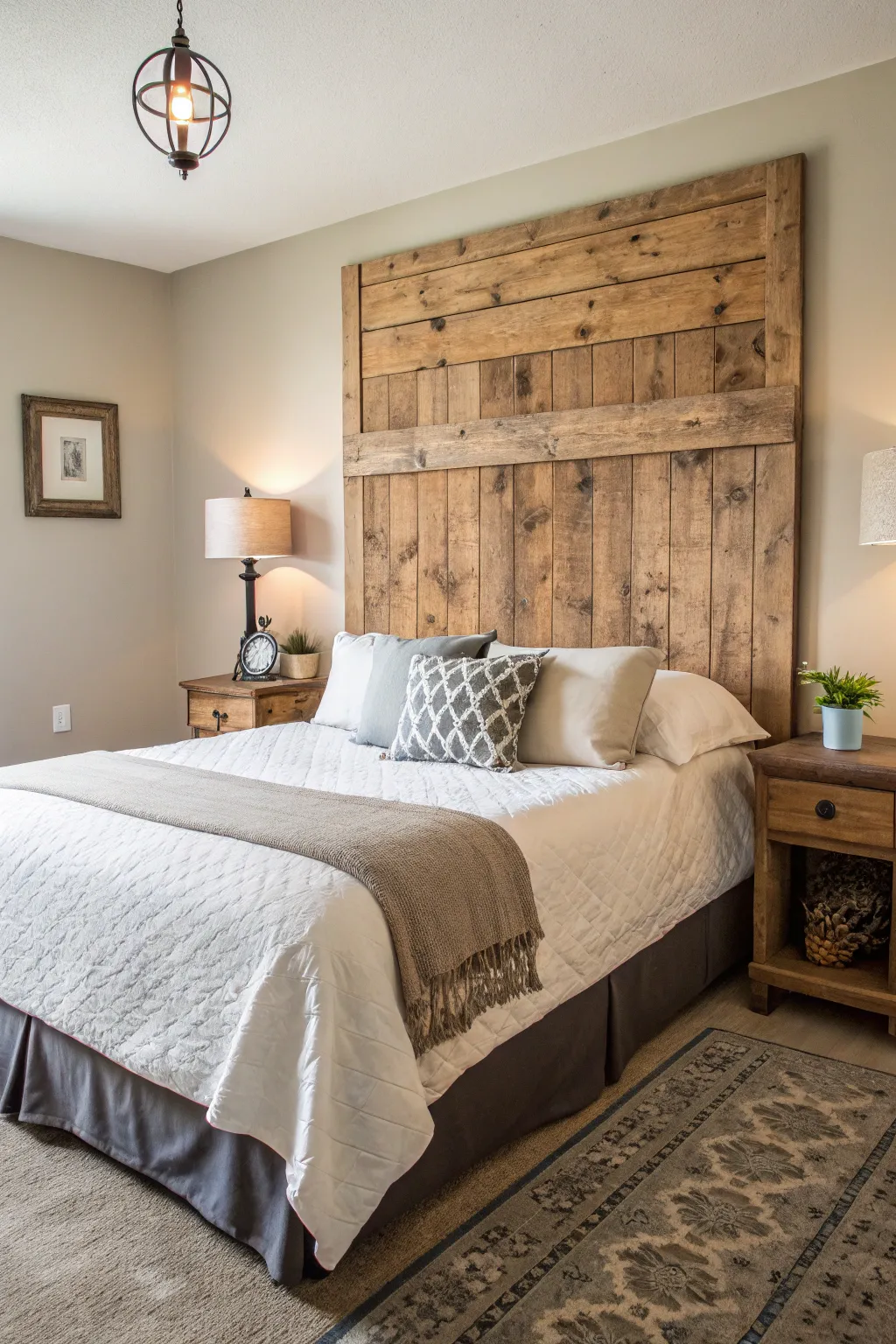 A reclaimed wood headboard adds character to your bedroom.