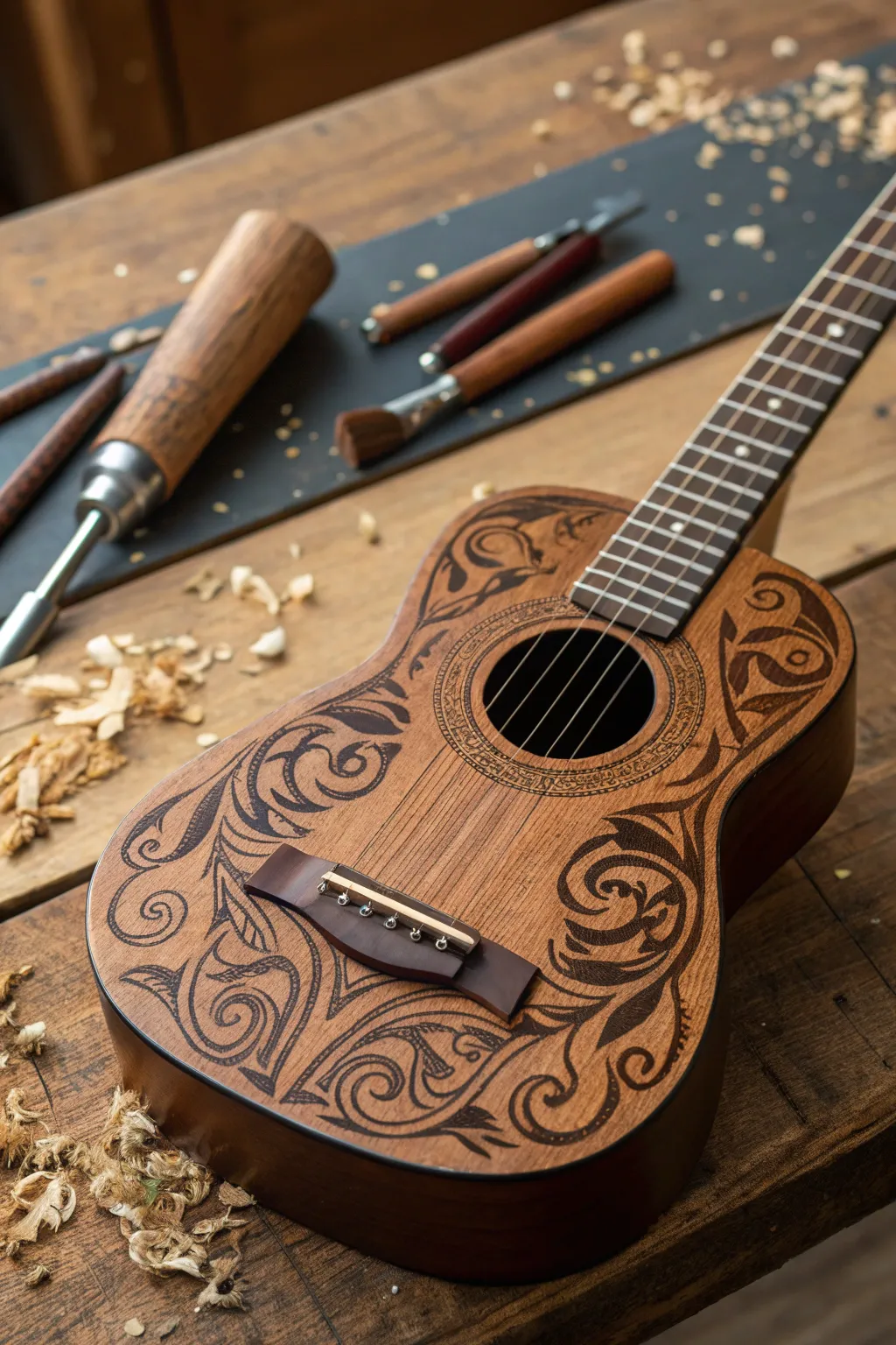 Crafting Memories: A personalized wood-burned guitar for the music-loving dad.