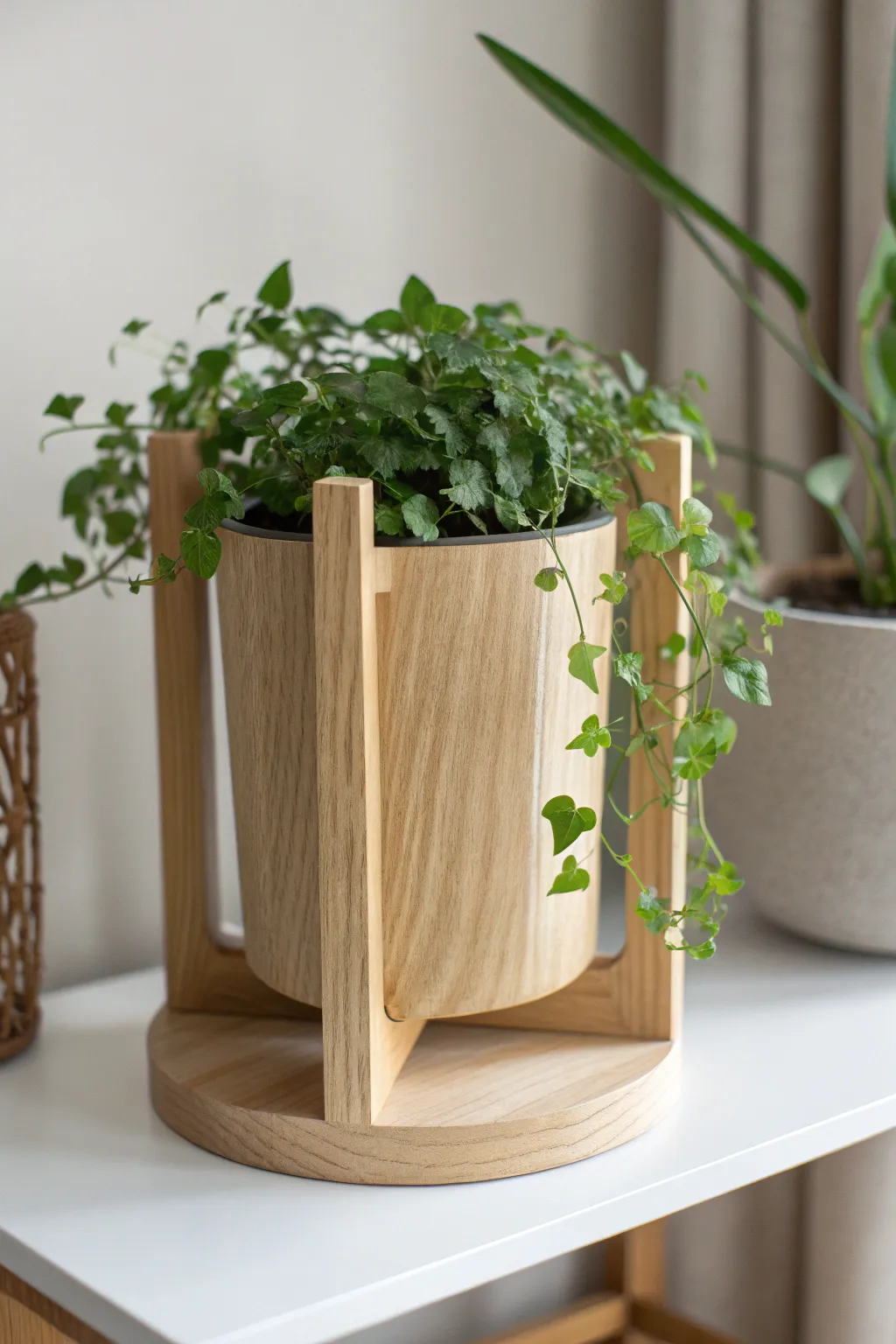Elevate your indoor garden with this stunning wooden plant holder—where minimalist design meets natural elegance.