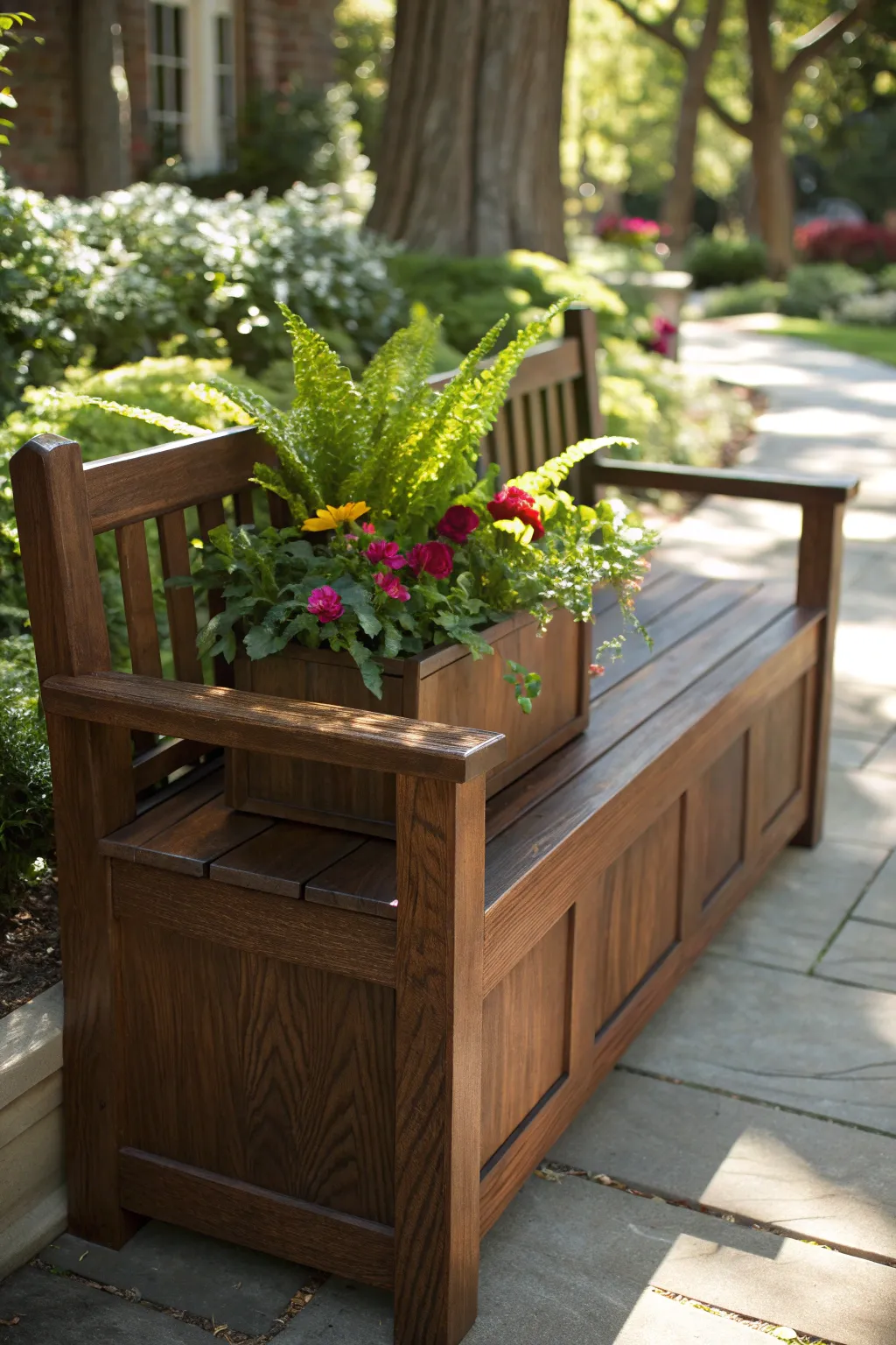 Relax in style with this beautifully crafted bench planter combo—where comfort meets nature.