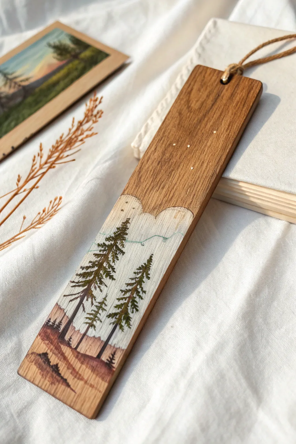Dive into your next fantasy novel with this enchanting miniature forest landscape bookmark.