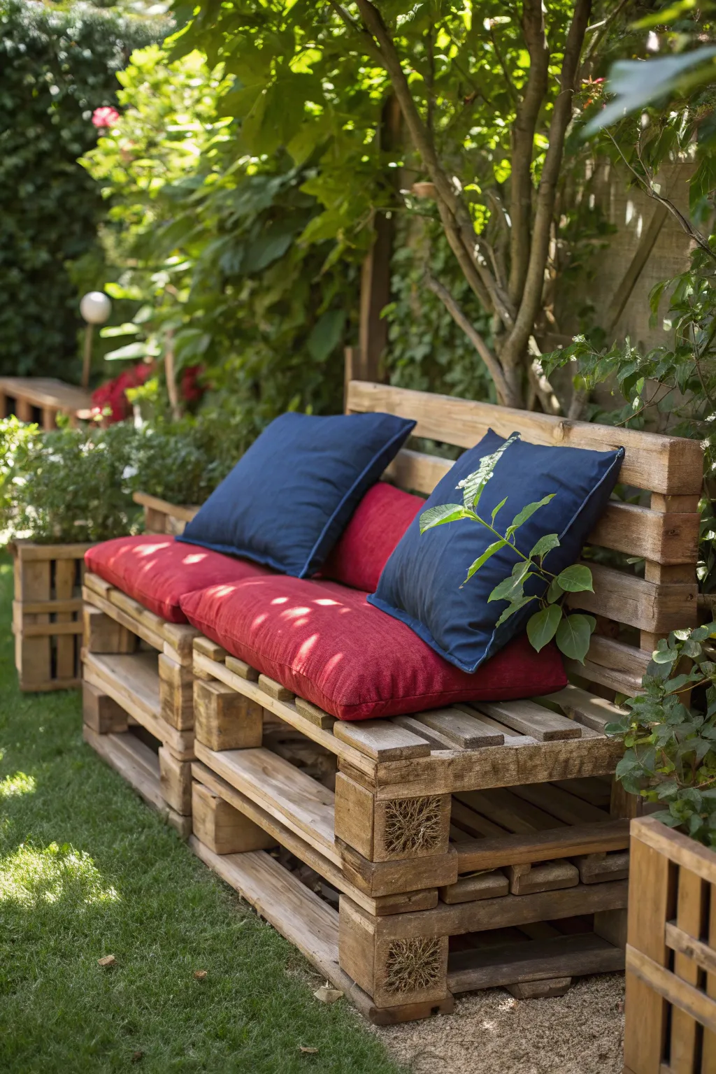 Transform your garden with a bold and stylish wooden crate bench, where craftsmanship meets comfort.