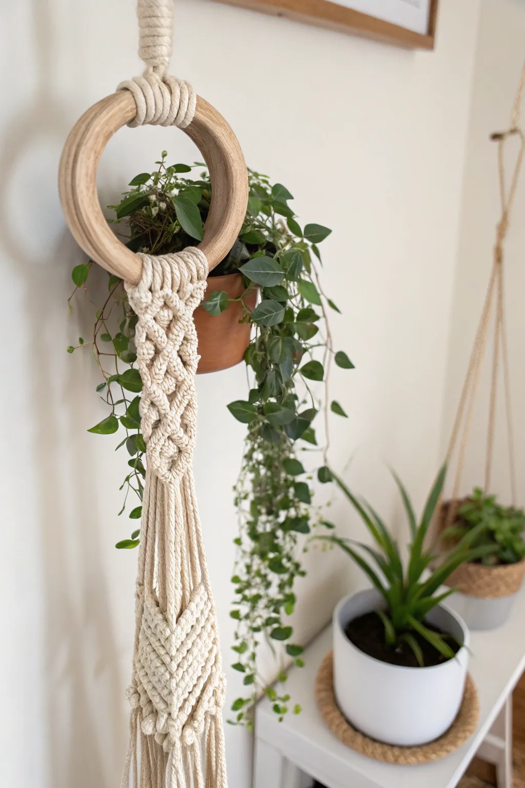 Elevate your space with this stunning macramé plant hanger, where simplicity meets boho elegance.