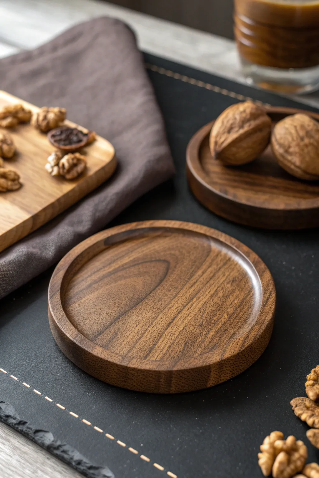 Elevate your coffee table with the timeless elegance of handcrafted walnut coasters.