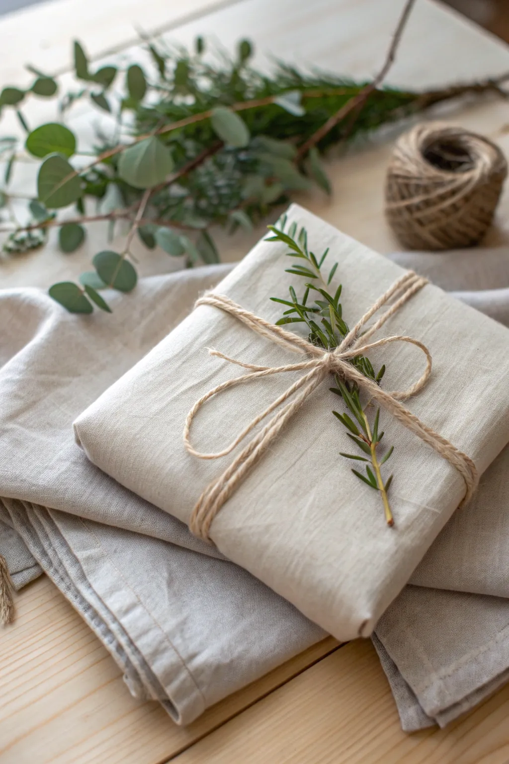 Embrace elegance with a linen-wrapped gift, where simplicity meets sophistication.