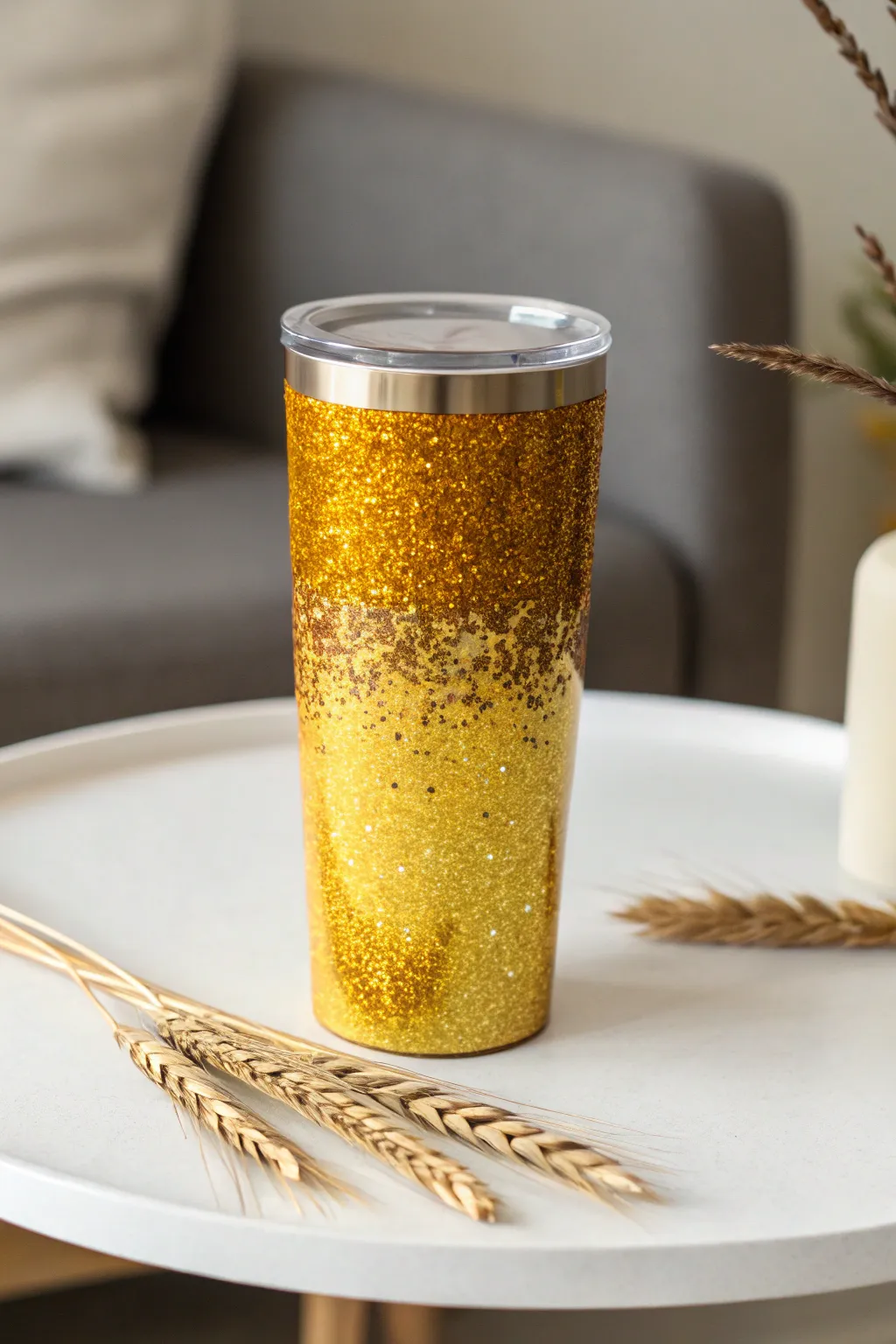 Embrace the shimmer of sunshine with this multidimensional yellow glitter tumbler, where matte meets shine for a stunning contrast.