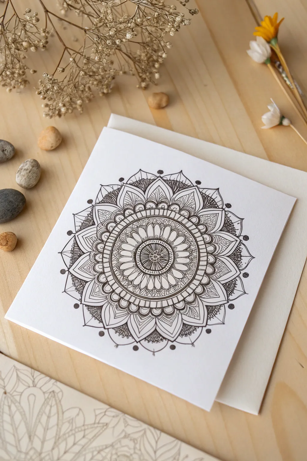 Embrace the art of Zentangle with this handcrafted mandala birthday card, a perfect blend of simplicity and elegance.