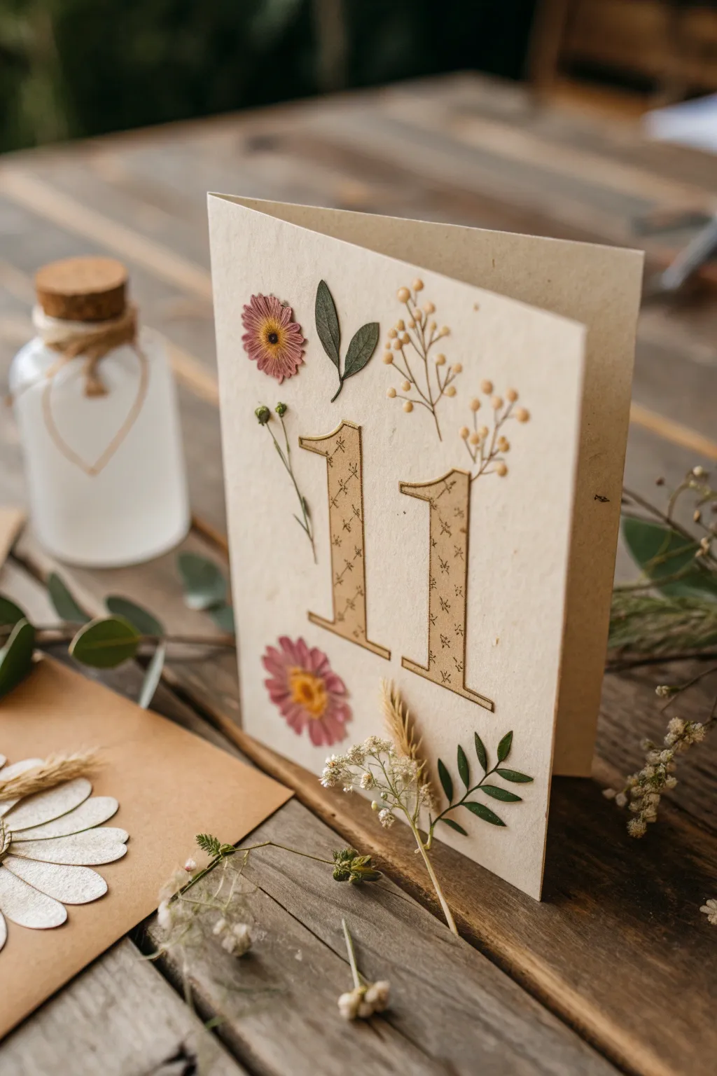 Celebrate a nature lover's special day with the elegance of pressed flowers and minimalist charm.