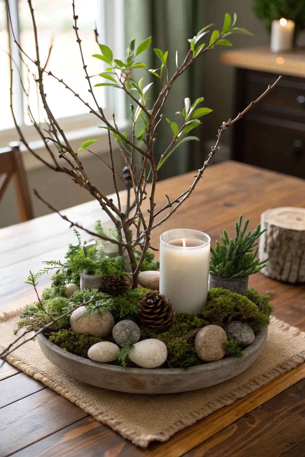 A nature-inspired centerpiece that brings organic elements to the table.