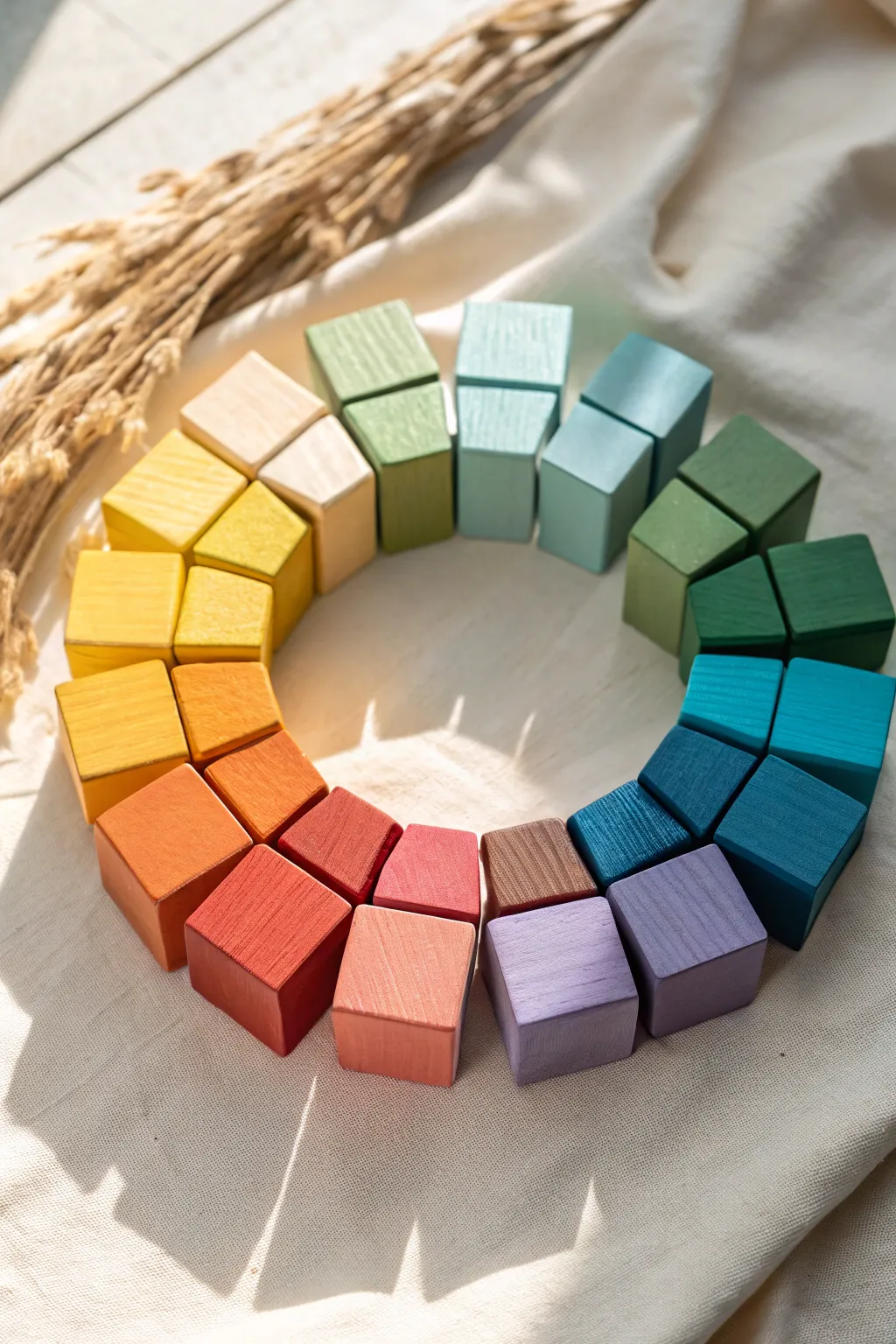 Discover the beauty of simplicity with this handcrafted 3D Wooden Block Wheel, where vibrant colors meet minimalist design.
