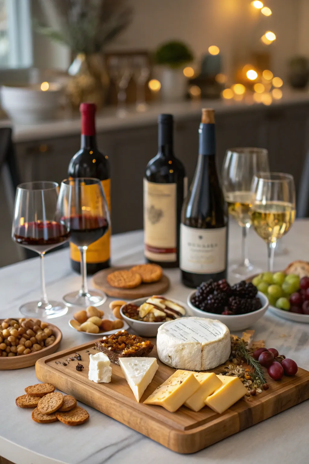 A sophisticated wine and cheese evening with friends.