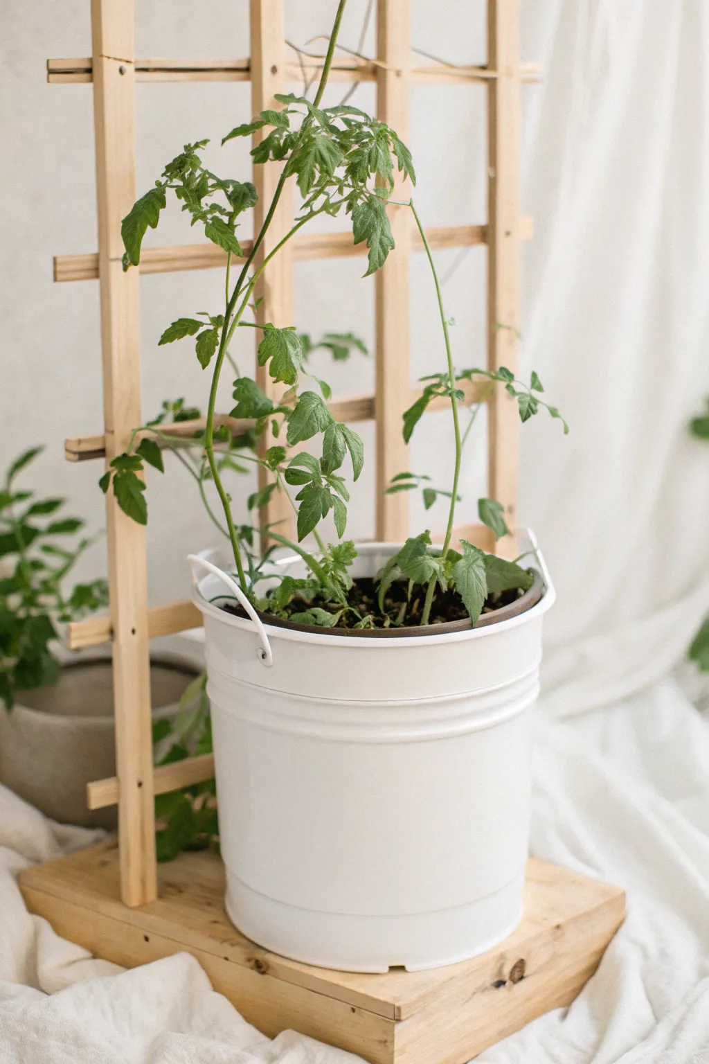 Elevate your garden game with a chic bucket trellis system, blending simplicity and charm for perfect plant support.