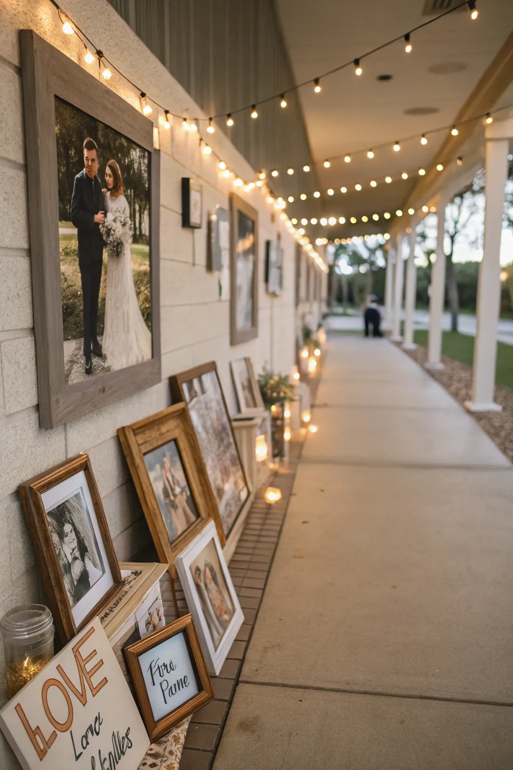 A nostalgic walkway lined with photos and memorabilia celebrating 50 years of memories.