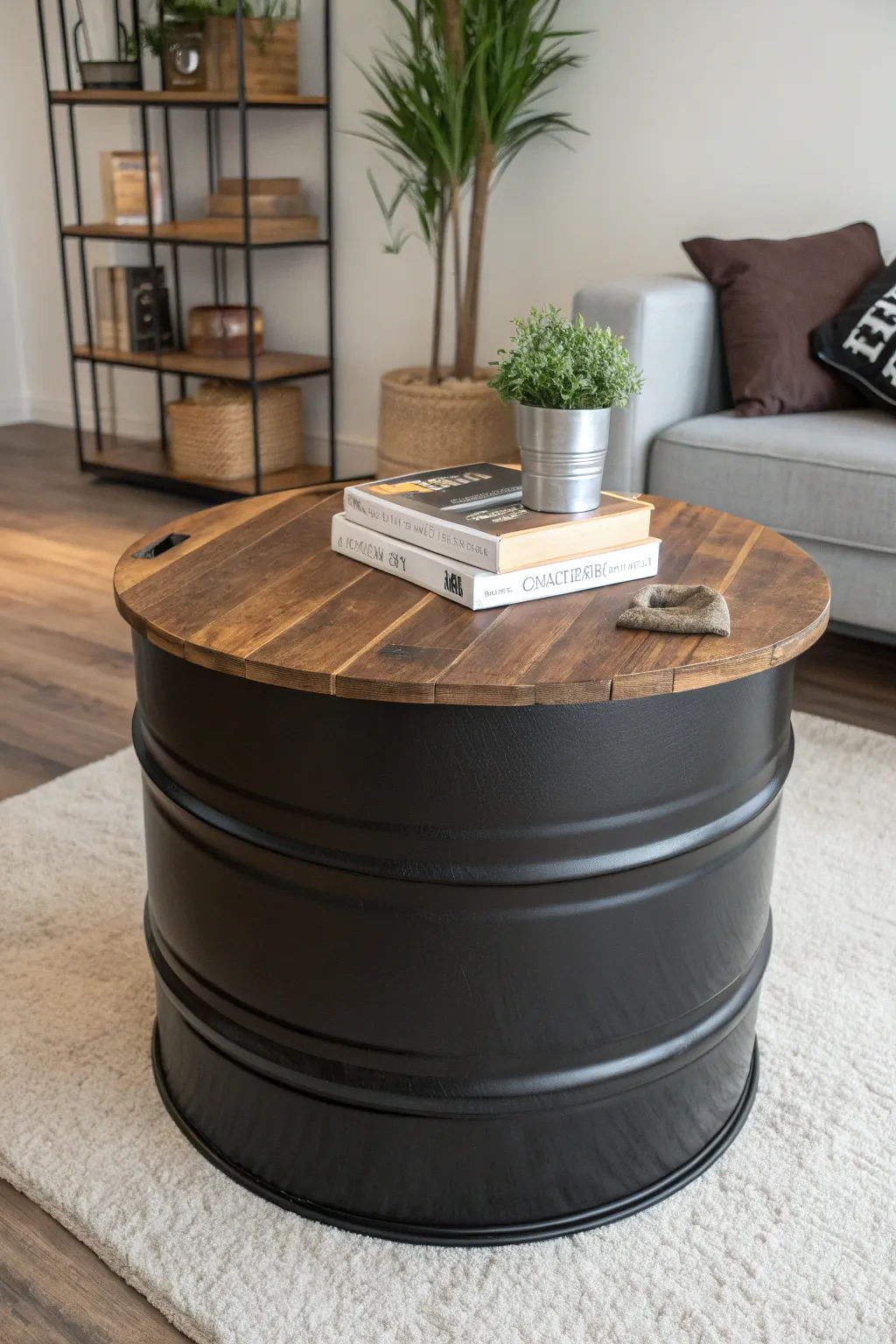 Transform industrial into chic with this eye-catching 55-gallon drum coffee table.