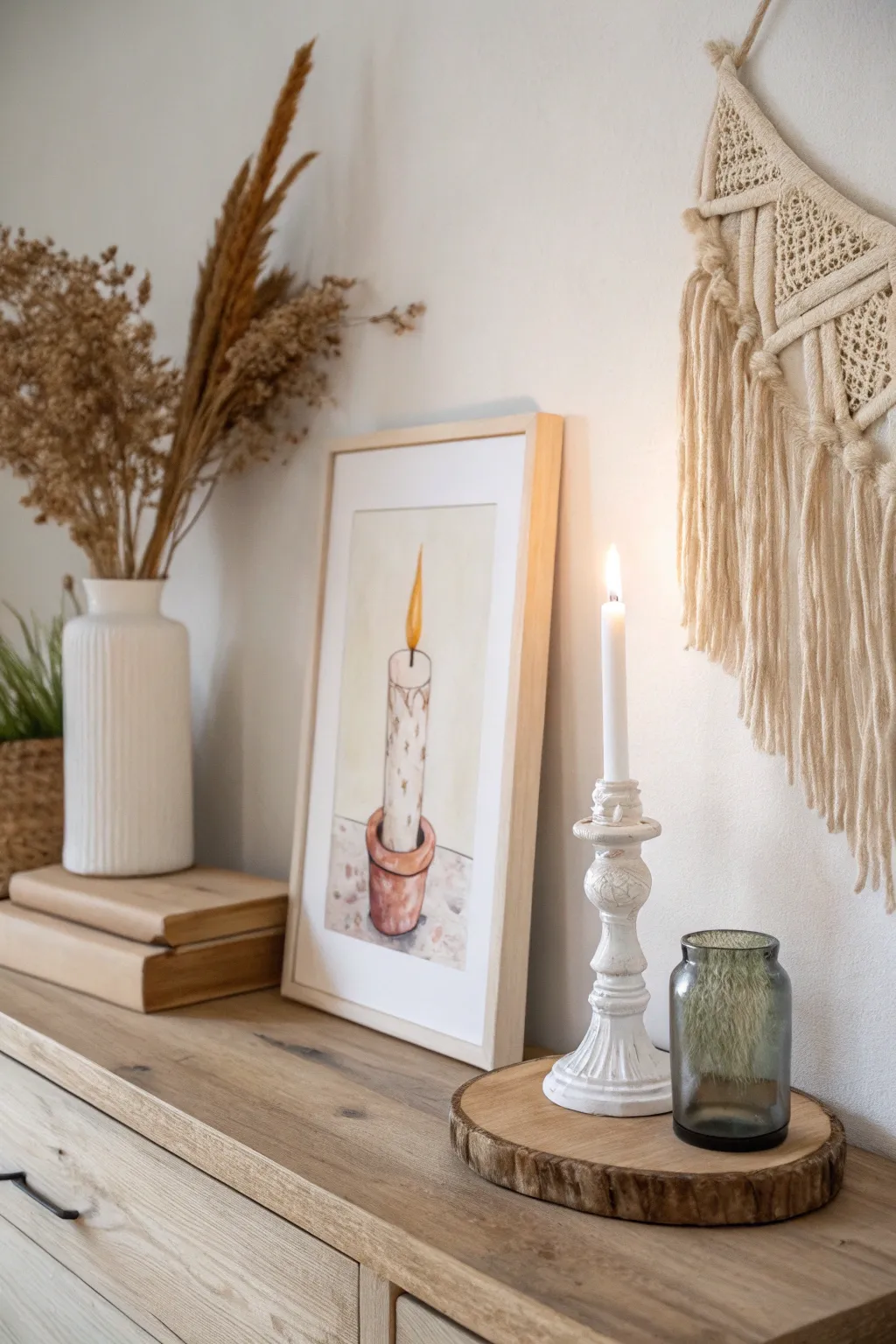 Embrace the warmth of simplicity with this charming candle painting, a perfect touch of cozy elegance for your minimalist space.