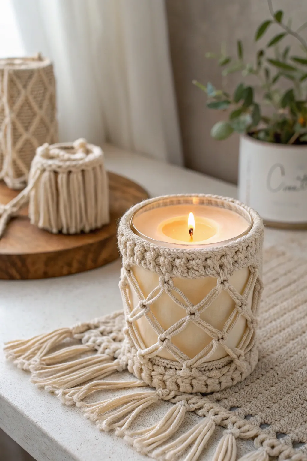 Illuminate your space with the warmth and elegance of handmade macrame candle holders. Perfect for adding a touch of cozy sophistication to your Thanksgiving decor.