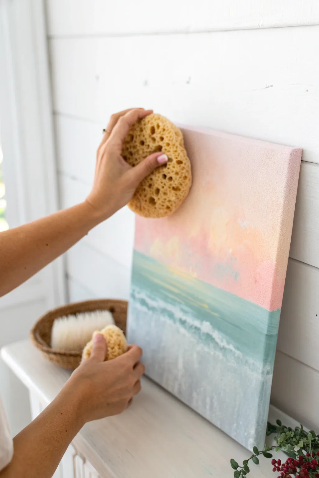 Discover the art of playful sponging and transform your canvas with unique textures and dreamy gradients.