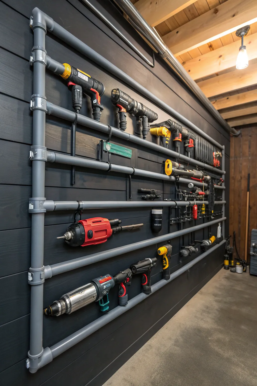 Transform your garage with DIY PVC pipe holders - sleek, efficient, and budget-friendly air tool storage!