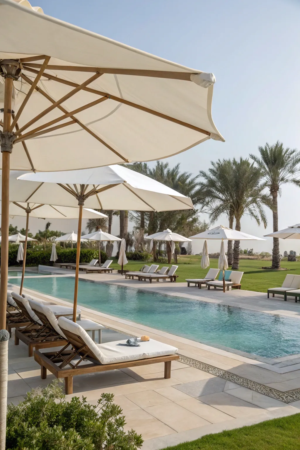 Elegant shade with white umbrellas.