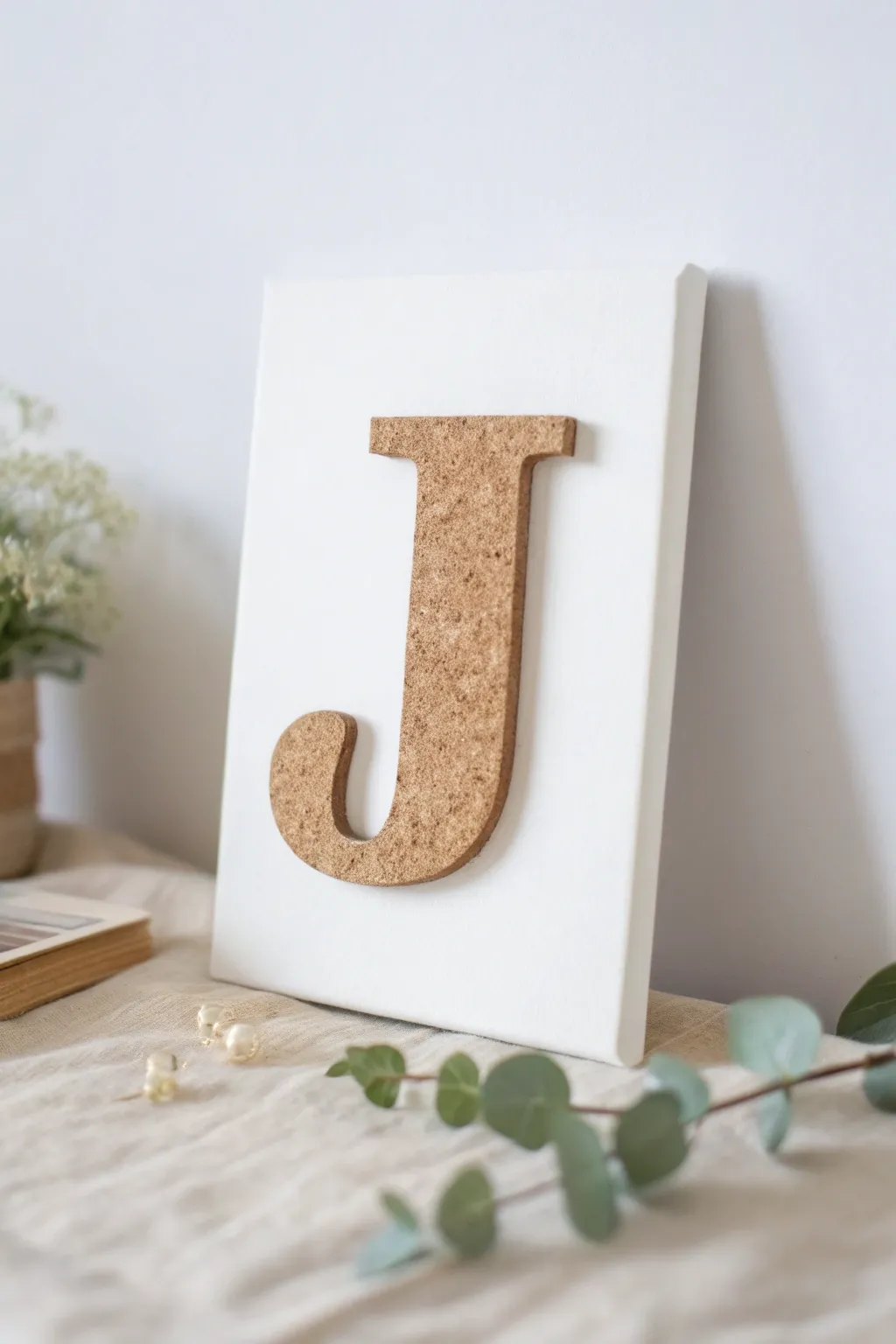 Embrace simplicity and sustainability with this handcrafted cork 'J'. Perfect for adding a touch of eco-conscious elegance to your space.