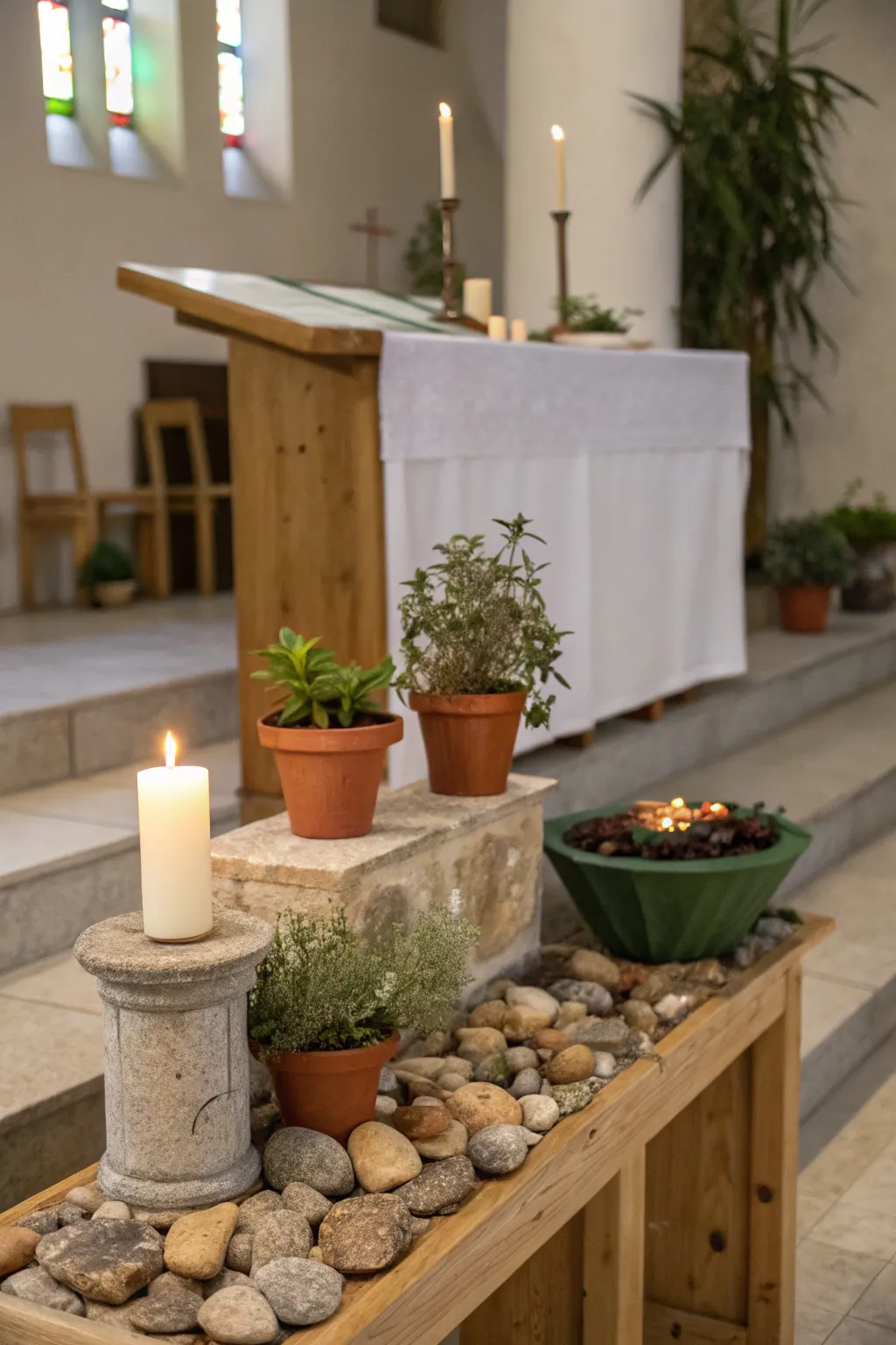 A nature-inspired altar brings peace and greenery into your home.