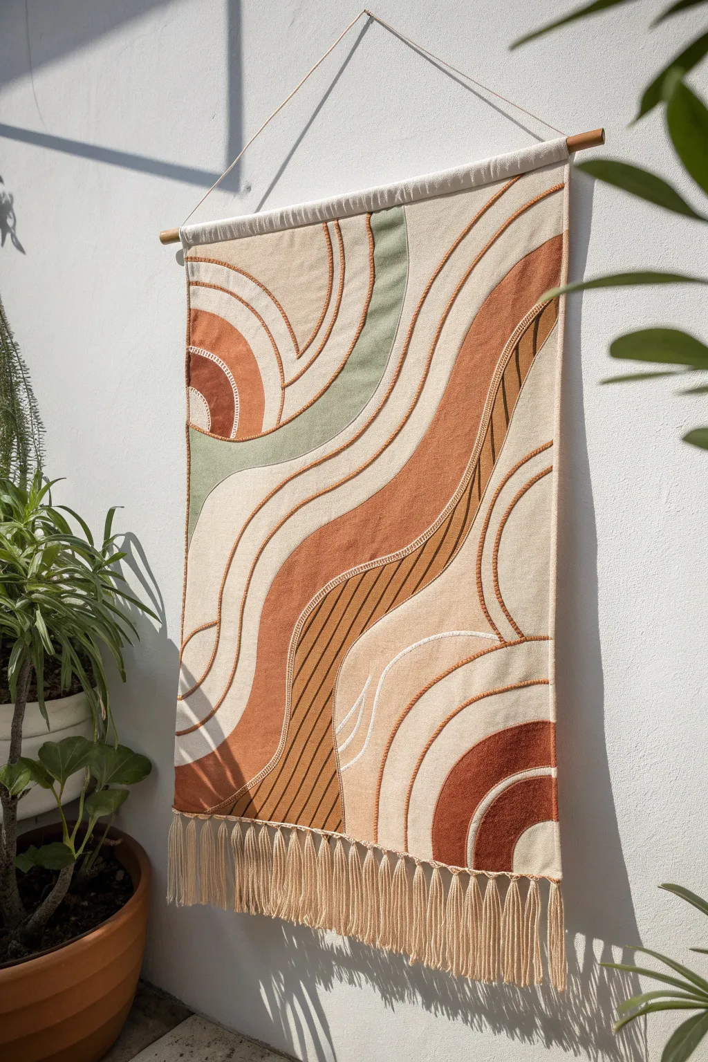 Transform your space with abstract applique art—where simplicity meets natural elegance.