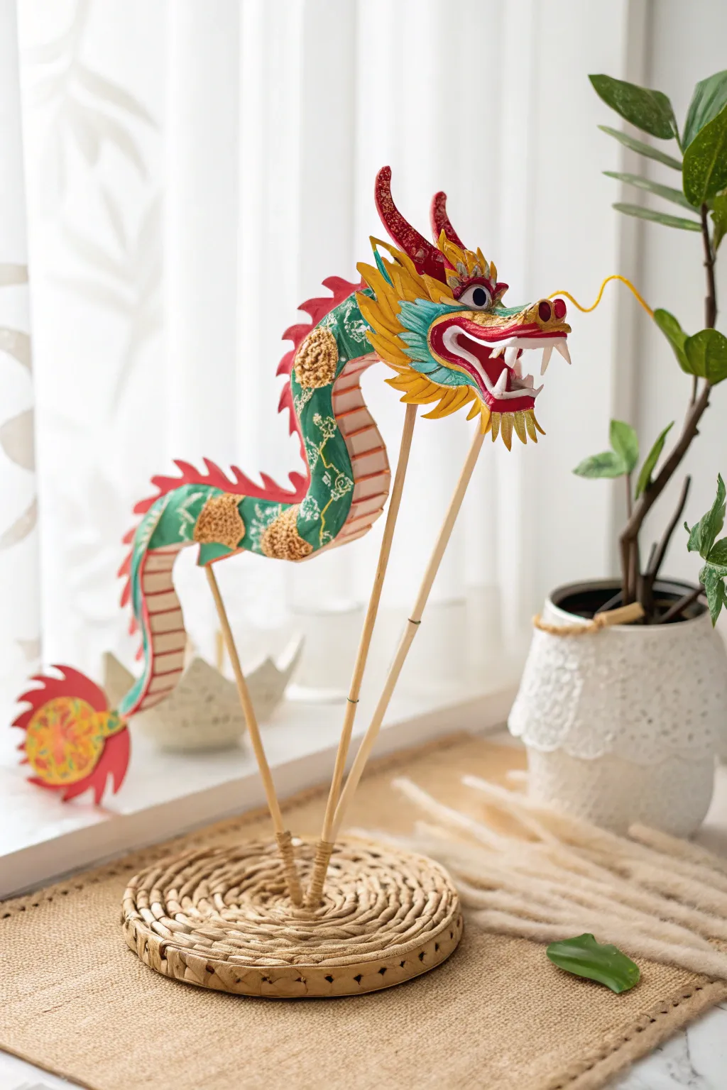 Watch the magic unfold with this handcrafted Chinese dragon puppet—a fusion of color, tradition, and minimalist elegance.