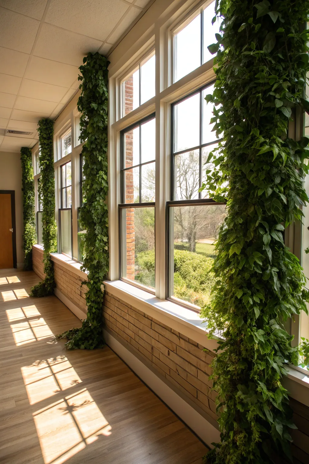 Window plant walls seamlessly blend indoor and outdoor spaces.