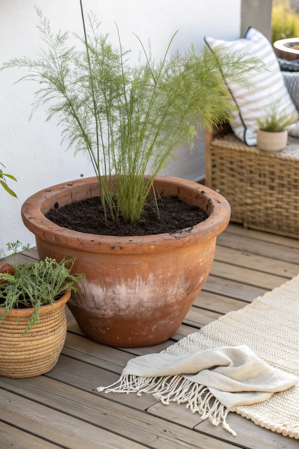 Embrace the beauty of mobility with asparagus in a charming terracotta container. Perfect for renters who cherish nature's touch!
