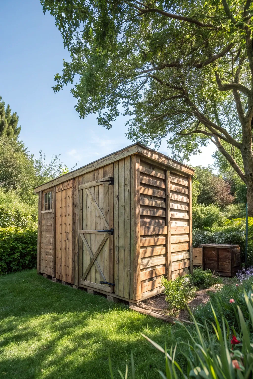 Elevate your outdoor space with an eco-friendly shed crafted from recycled pallets—where sustainability meets style.
