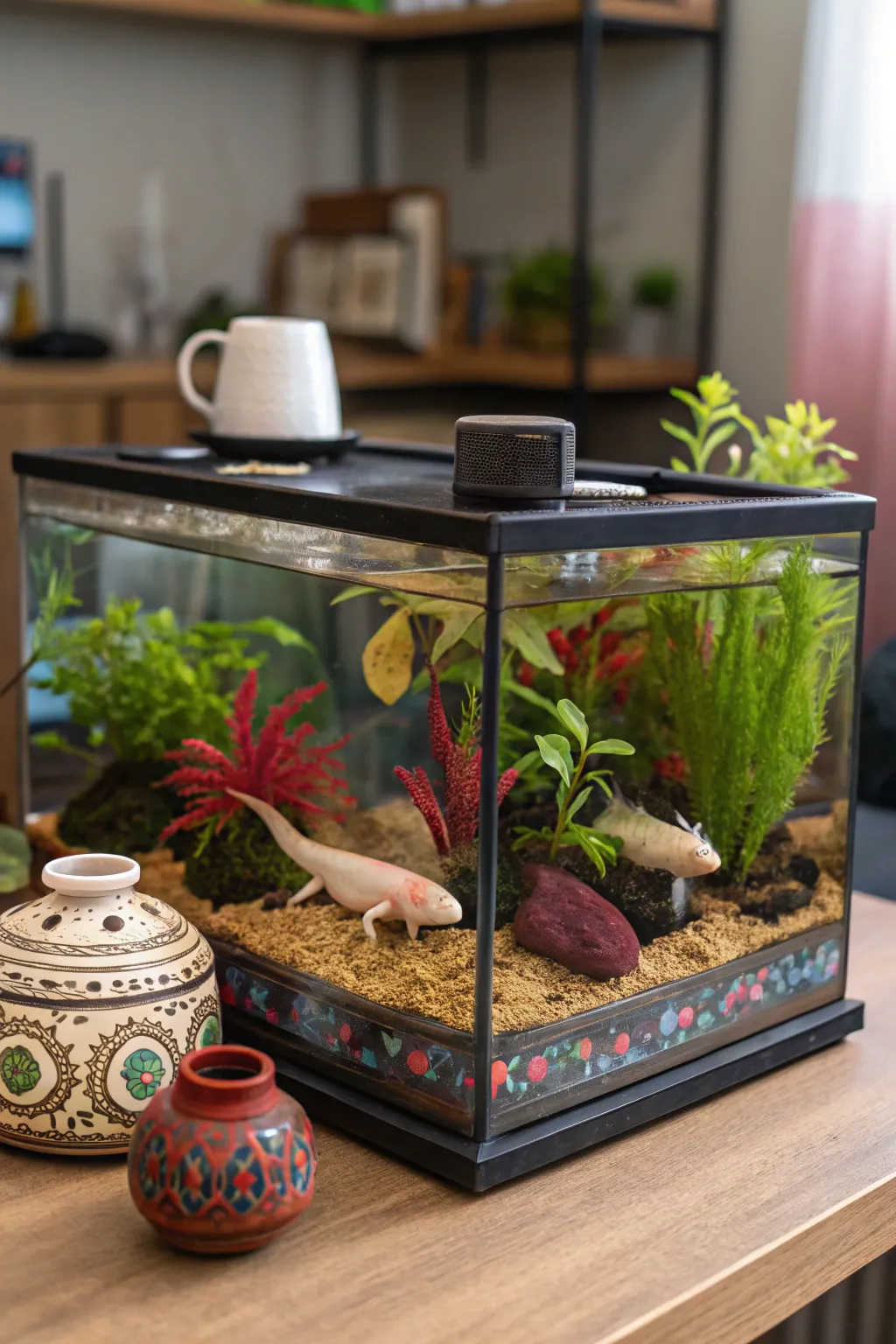 Pottery adds an artistic flair and practical hiding spots.