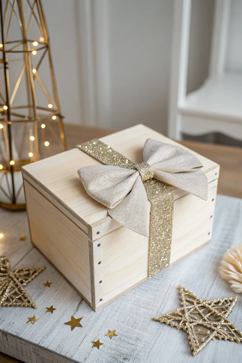 Add a touch of sparkle to your baby shower with this beautifully crafted glitter-accented box.