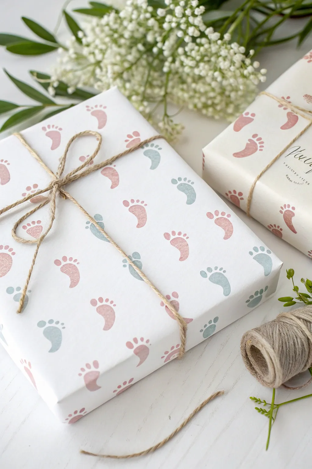 Add a heartfelt touch to your gifts with personalized baby footprint wrapping paper—where simplicity meets sentimental beauty.