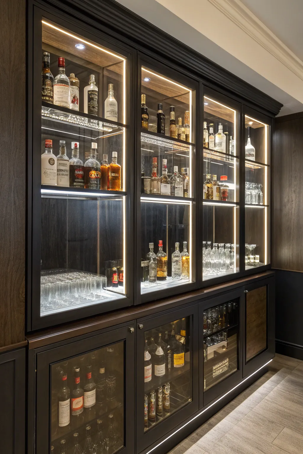 Elevate your back bar with stunning glass cabinetry – where style meets practicality.