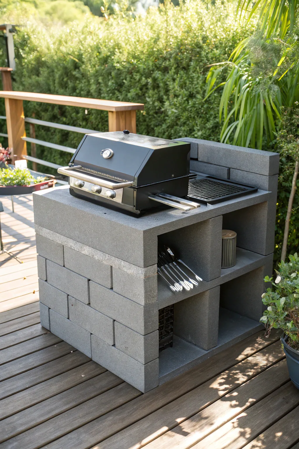 Transform your outdoor space with a stylish and movable cinder block grill, perfect for any setting.