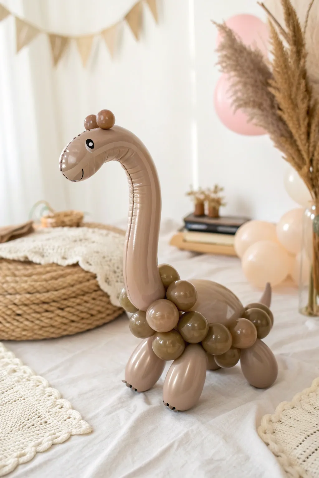 Roar into style with this charming balloon dinosaur, a perfect blend of whimsy and minimalist elegance.