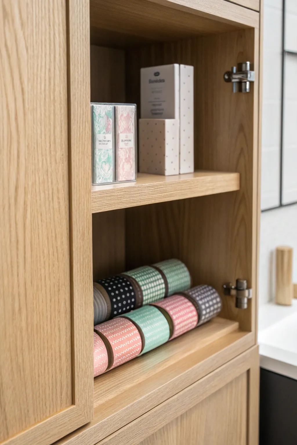 Transform your cabinet space with chic magnetic strips for an organized and accessible band-aid storage solution.