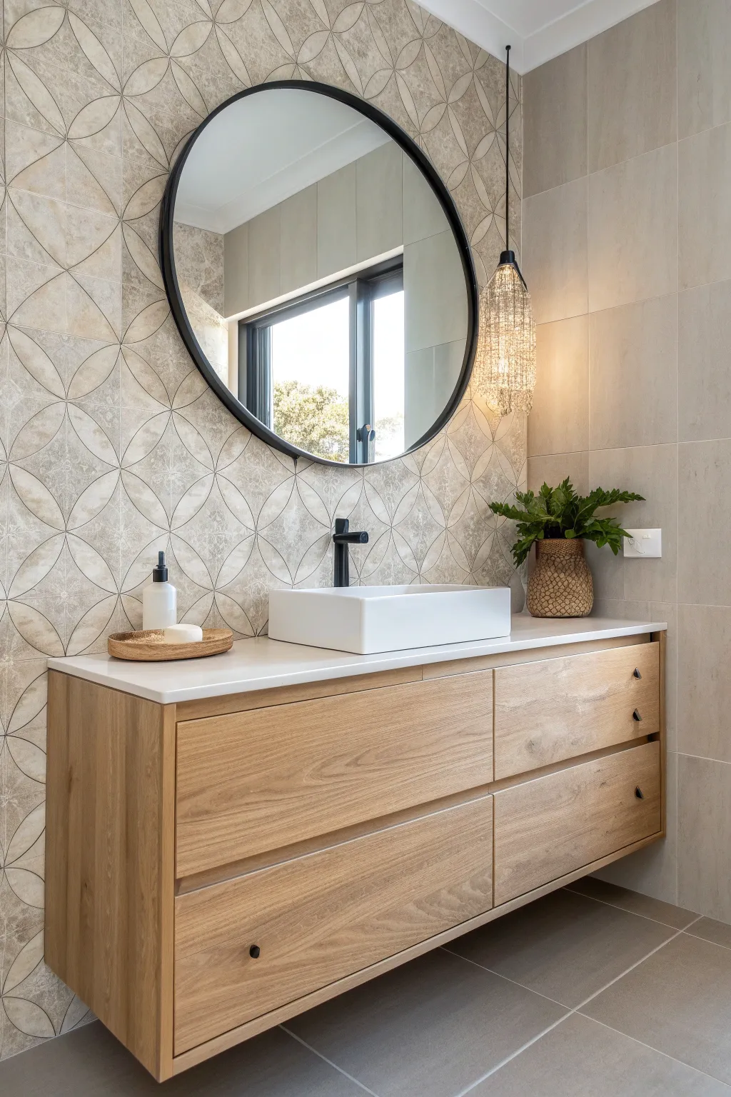 Transform your bathroom with a stunning accent wall that speaks to simplicity and style. 🌿✨ #BathroomMakeover #ScandiBoho