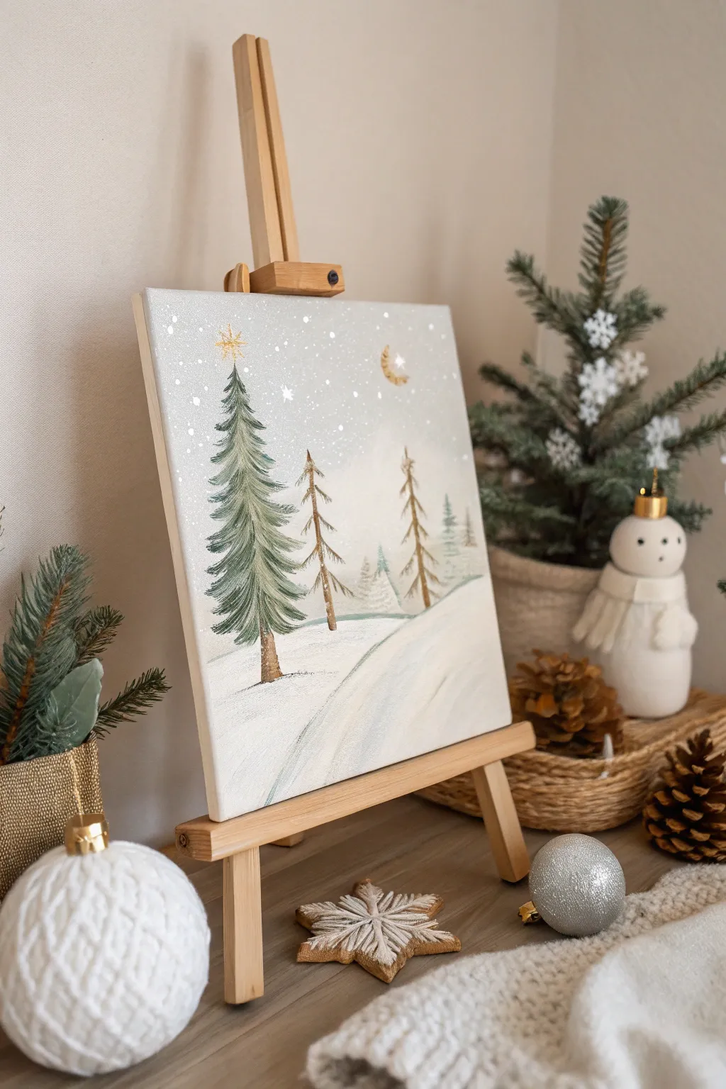Capture the essence of the holidays with a simple yet elegant Christmas painting. Perfect for those who love minimalist beauty with a touch of boho charm.