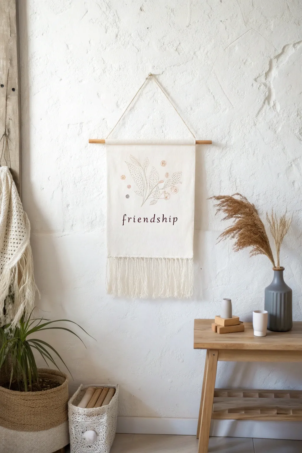 Capture the essence of friendship with a bespoke canvas quote, adding a personal touch to your minimalist decor.