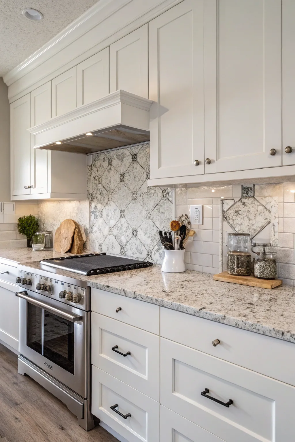 Minimalist beauty with Bianco Antico granite and simple lines.