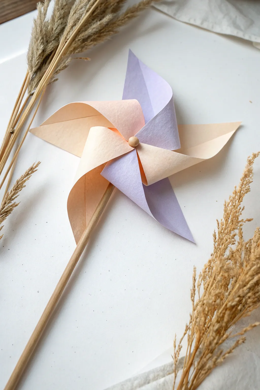 Add a whimsical touch to your celebration with DIY pinwheels made from naturally elegant materials.