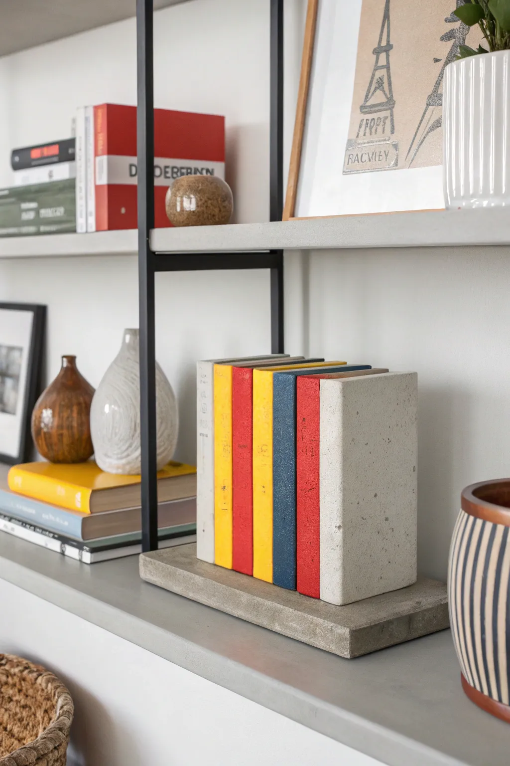 Add a pop of color with concrete colorblock bookends.