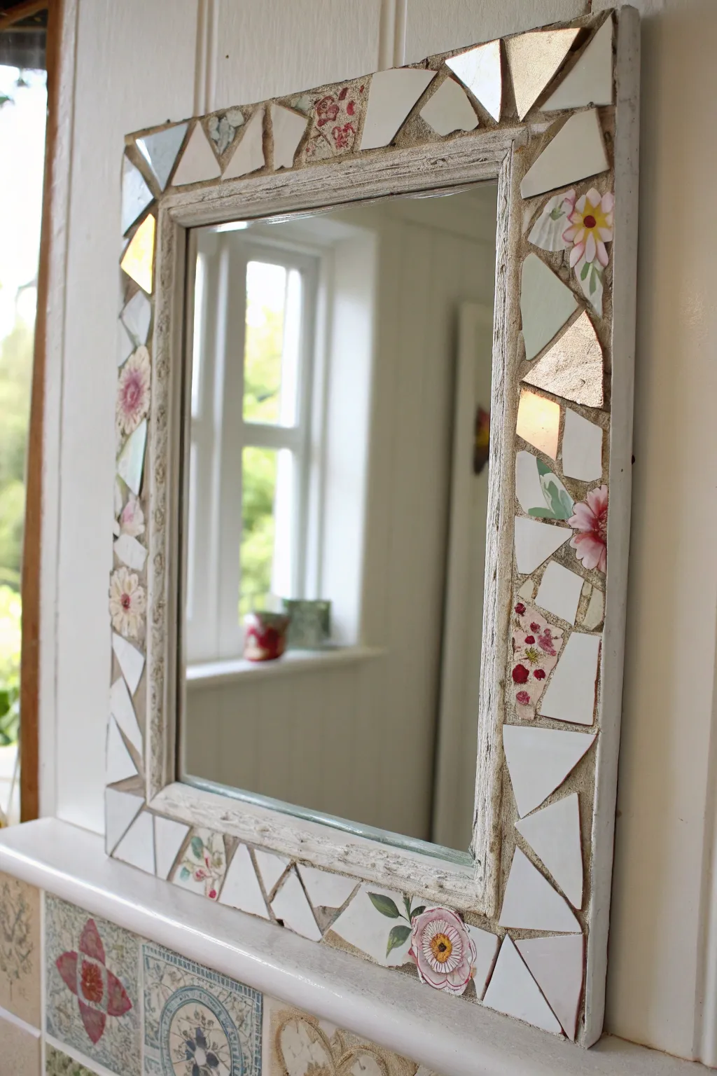 Reflect elegance with a touch of boho charm—broken china mosaic mirrors for a unique statement piece.